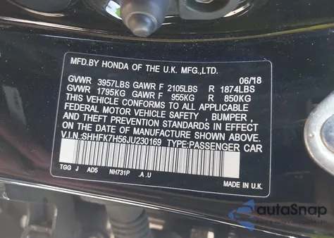 2018 Honda Civic Ex from USA, damaged, VIN SHHFK7H56JU230169